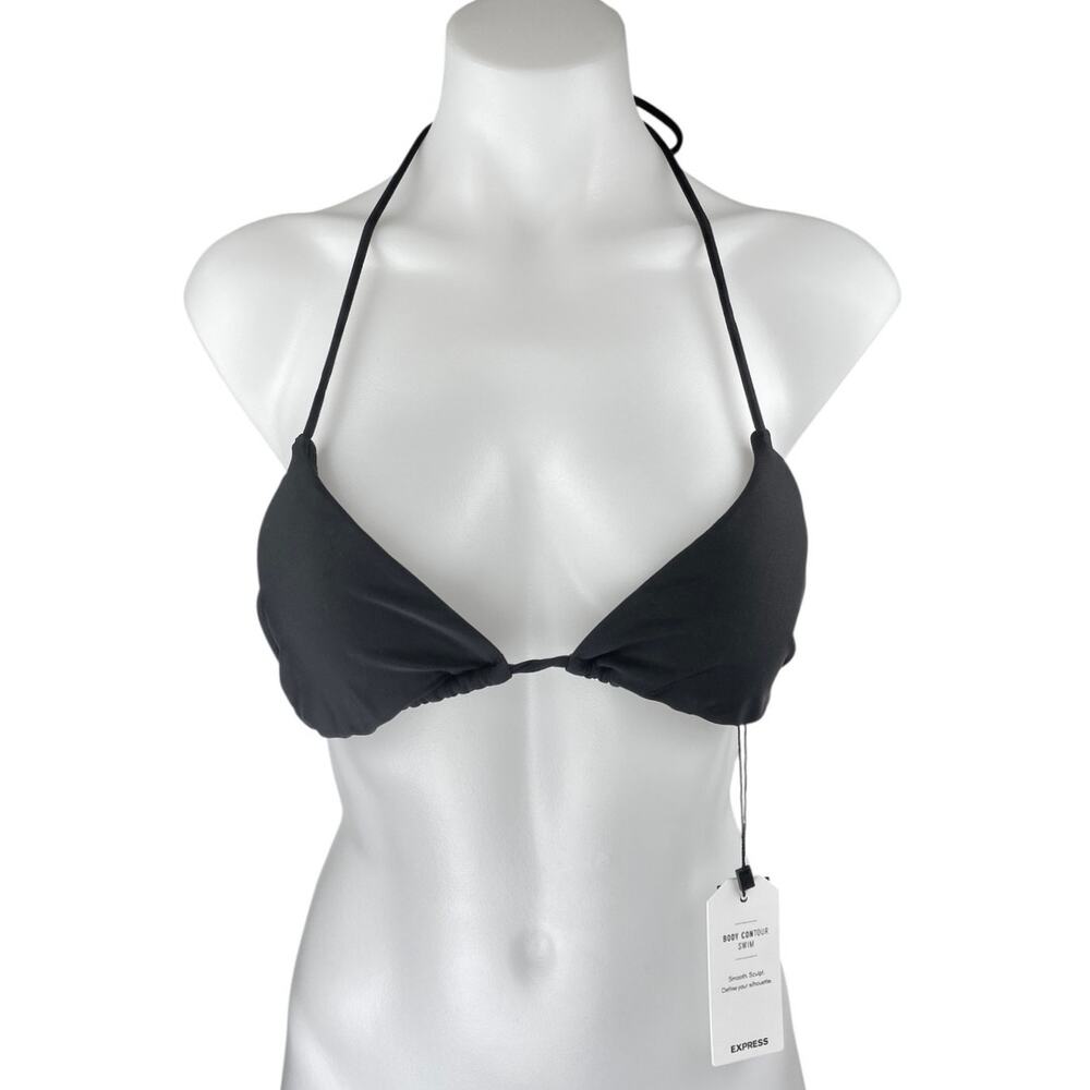 NEW Express Body Contour Swim Black Triangle Halter Bikini Swimwear Top Size S